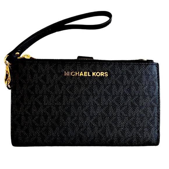 MICHAEL KORS ADELE LOGO SMARTPHONE WALLET JET SET DOUBLE ZIP WRISTLET 7-8 - Picture 1 of 6